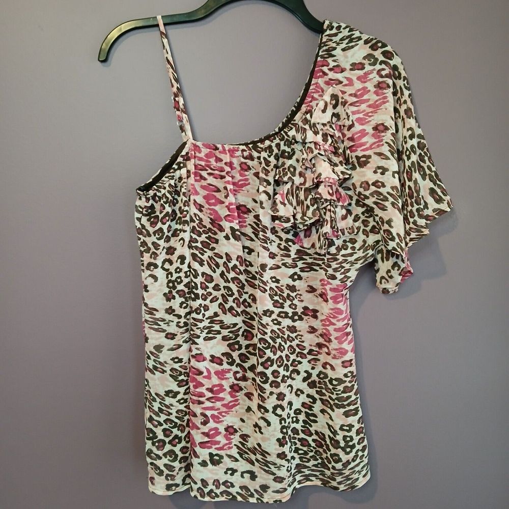 Chime‎ Women's Blouse One Shoulder Animal Print Multicolor Size S